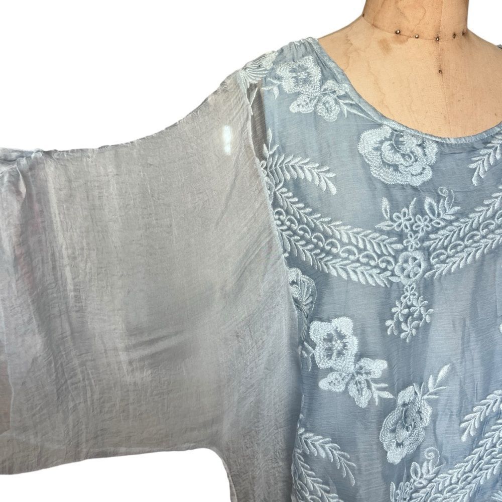 Pretty Angel Light Blue Embroidered Silk Blend Tunic Size L - Picture 6 of 8